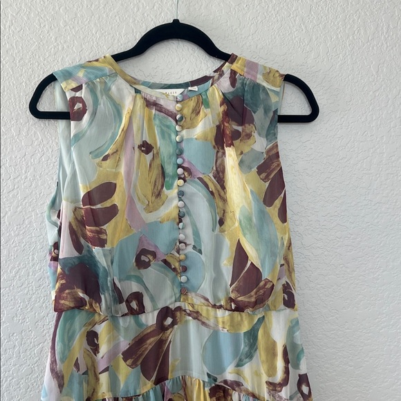 TED BAKER Ellain Graphic-Print Tiered Crepe Mini Dress. Size 3 - Picture 5 of 13